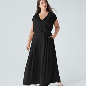 HALARA Black V Neck Jumpsuit with Pockets size Large